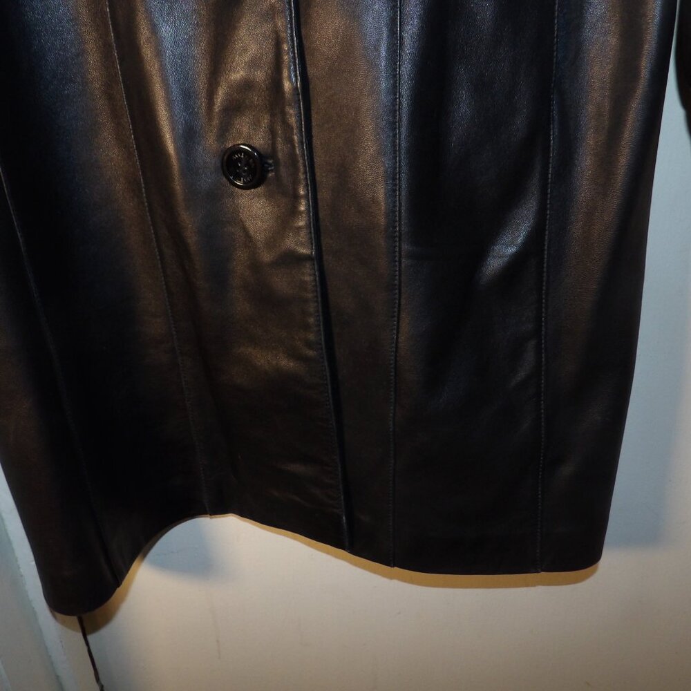 Anne Klein Supple 100% Leather Trench Coat Sz L - Picture 3 of 5